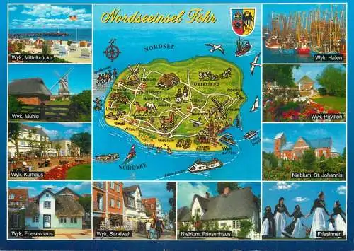 Navigation sailing vessels & boats themed postcard Nordseeinsel Fohr coat of arms fishing vessel