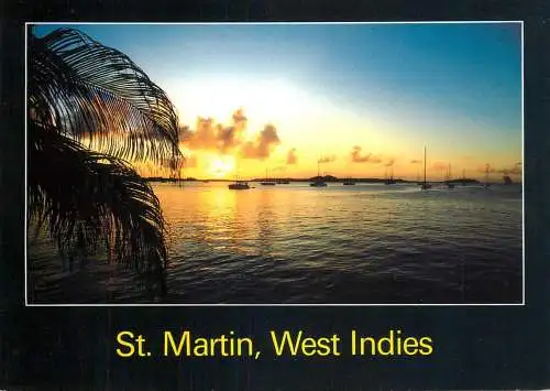 Navigation sailing vessels & boats themed postcard St. Martin West Indies sunset