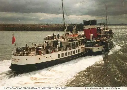 Navigation sailing vessels & boats themed postcard last voyage of Paddlesteamer Waverley from barry