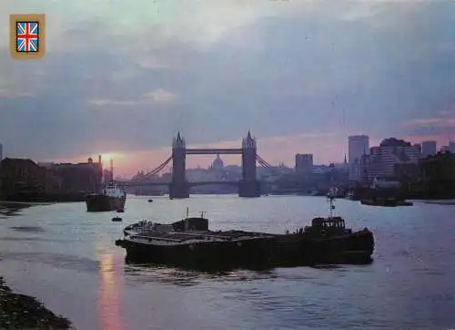 Navigation sailing vessels & boats themed postcard London Tower Bridge coal barge