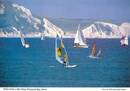 Navigation sailing vessels & boats themed postcard Dorset White Nothe to Bats Head wind surfers