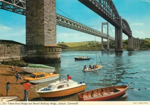 Navigation sailing vessels & boats themed postcard Tamar bridge Cleveland