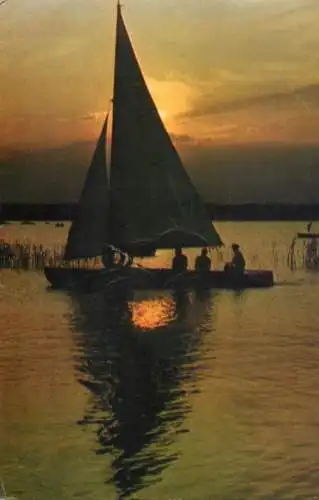 Navigation sailing vessels & boats themed postcard Mamaia sunset