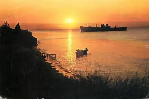 Navigation sailing vessels & boats themed postcard Costinesti sunset rowboat