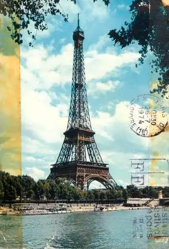 Navigation sailing vessels & boats themed postcard Paris tour Eiffel pleasure cruise