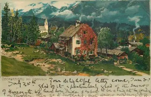 Germany Oberammergau bei Garmisch signed illustration