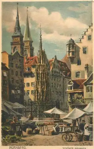 Germany Nurnberg Schonen Brunnen signed illustration