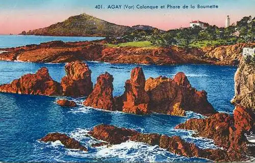 Postcard France Agay calanque et phare de la Baumette