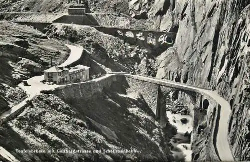 Postcard Switzerland Teufelsbrucke mit Gotthardstrasse