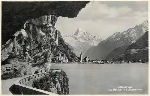Postcard Switzerland Axenstrasse mit Fluelen und Bristenstock