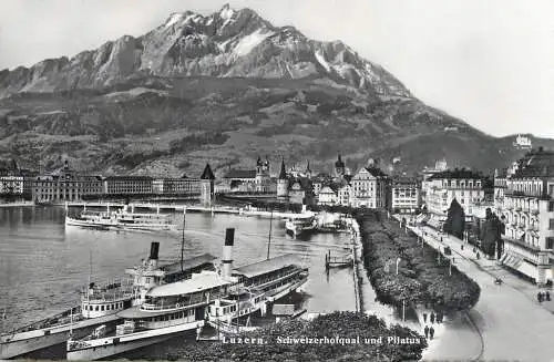 Postcard Switzerland Luzern Schweizerhofquai und Pilatus paddle steamer