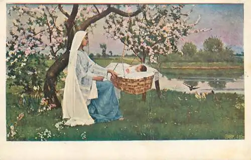 Postcard painting Krakow K. Mankowski Madonna virgin and child