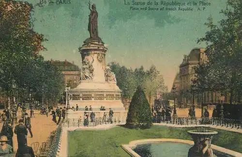 France cpa Paris la sttue de la Republique et la place