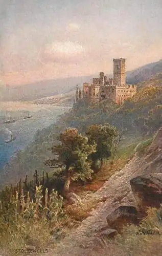 Germany Schloss Stolzenfels am Rhein signed illustration