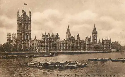 England London Houses of Parliament coal barge