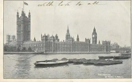 England London Houses of Parliament coal barge