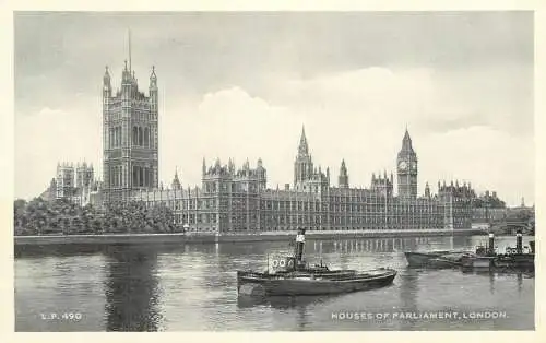 England London Houses of Parliament tugboat coal barge