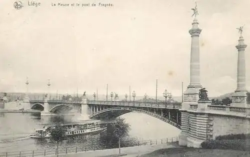 Belgium cpa Liege la Meuse et pont Fragnee cruise ship