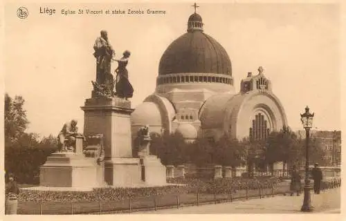 Belgium cpa Liege eglise St. Vincent et statue Zenobe Gramme