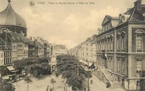 Belgium cpa Liege Place du Marche Perron