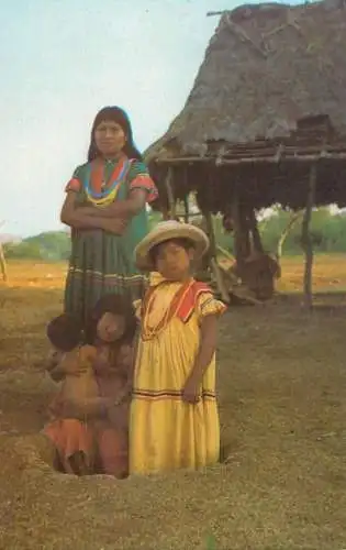 Panama Guaymi Indian with her children ethnic types and scenea