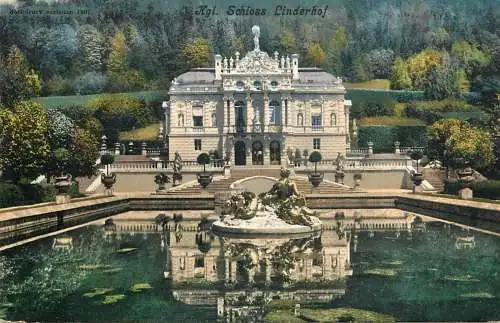 Germany Konigliche Schloss Linderhof main facade with fountain