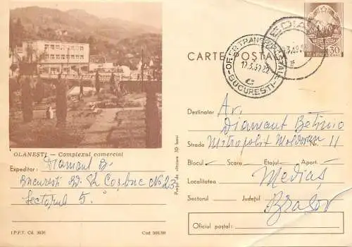 Postal stationery postcard Romania Olanesti complex comercial