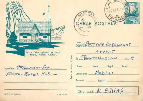 Postal stationery postcard Romania Hanul Cerbu Lacul Rosu