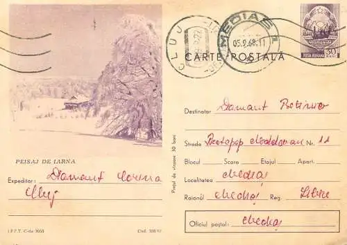 Postal stationery postcard Romania winter landscape