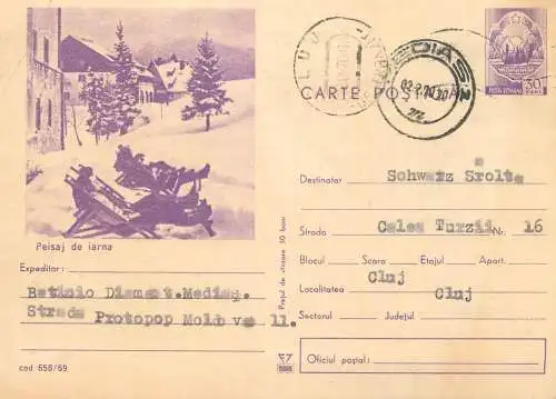 Postal stationery postcard Romania winter landscape