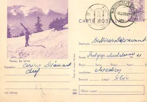 Postal stationery postcard Romania winter landscape
