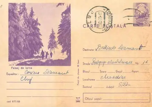 Postal stationery postcard Romania winter landscape