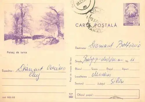 Postal stationery postcard Romania winter landscape