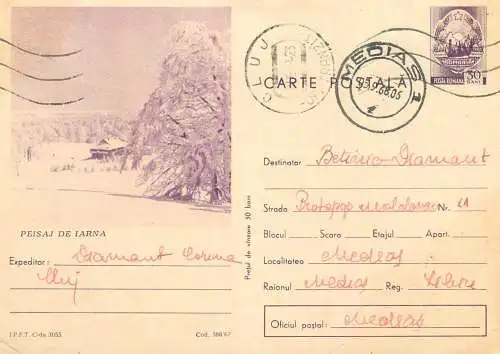 Postal stationery postcard Romania winter landscape