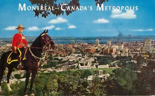Canada Montreal cityscape & mounted police officer in uniform