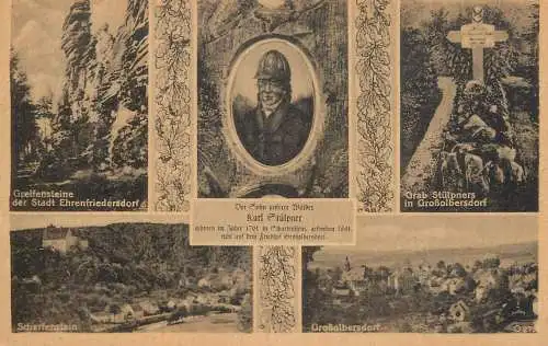 Germany Ak Großolbersdorf Erzgebirge, Karl Stülpner, Greifensteine, Grab, Totale
