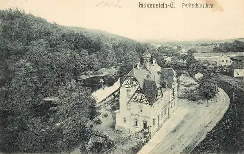 Germany Lichtenstein Parkschlossen aerial view