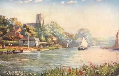 Raphael Tuck & Sons "Oilette" scenic postcard Norfolk Broads Belaugh on the Bure