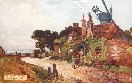 Raphael Tuck & Sons "Oilette" scenic postcard Old House and Mill Upper Deal Kent