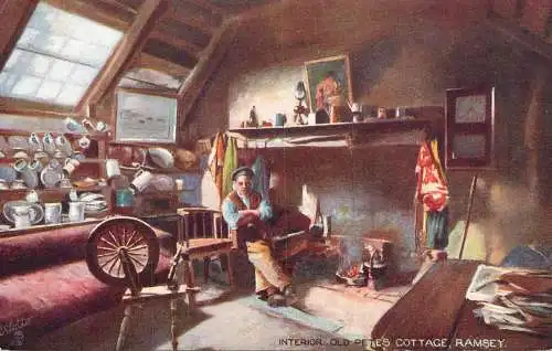 Raphael Tuck & Sons "Oilette" scenic postcard Ramsey interior Old Petes Cottage