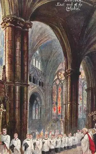 Raphael Tuck & Sons "Oilette" scenic postcard Lincoln East end cathedral and choir altar children