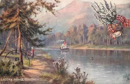 Raphael Tuck & Sons "Oilette" scenic postcard Laggan Avenue Caledoniain canal paddle steamer
