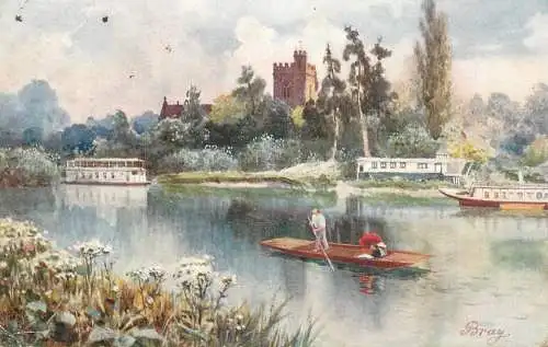 Raphael Tuck & Sons "Oilette" scenic postcard maidenhead rowboat barge castle