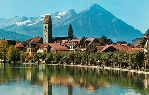 Switzerland Interlaken Kirche Unterseen mit Niesen