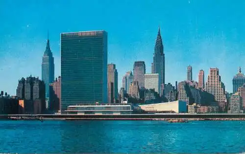 USA New York Mid Manhattan skyline from across East River
