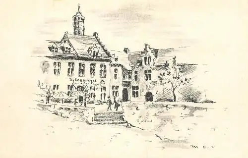 Postcard Belgium etch drawing of castle