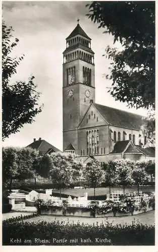 Germany Kehl am Rhein Rhein Partie mit katholische Kirche