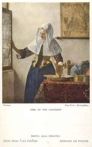 Postcard fine arts painting Vermeer New York Girl at the casement
