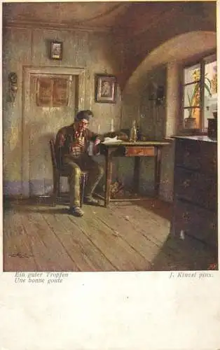 Postcard fine arts painting J. Kinzel une bonne goute
