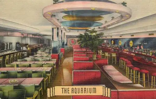 New York THE AQUARIUM Finest Sea Food House restaurant linen postcard